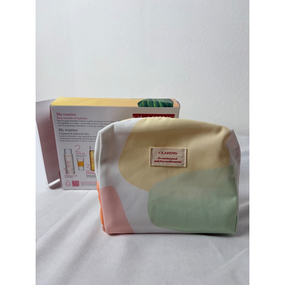 Clarins My Routine Cleansed Hydrated Skin‎ 3 Piece Set Travel Pouch